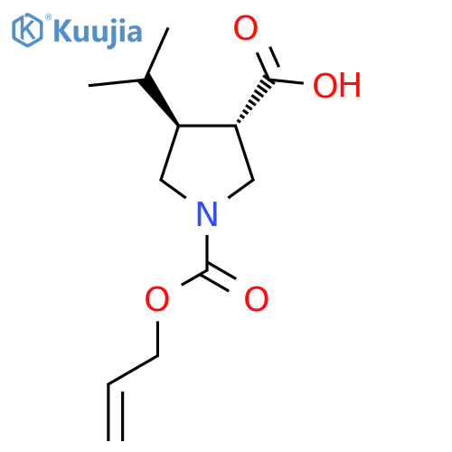 rac-(3R,4R)-1-(prop-2-en-1-yloxy)carbonyl-4-(propan-2-yl)pyrrolidine-3-carboxylic acid structure