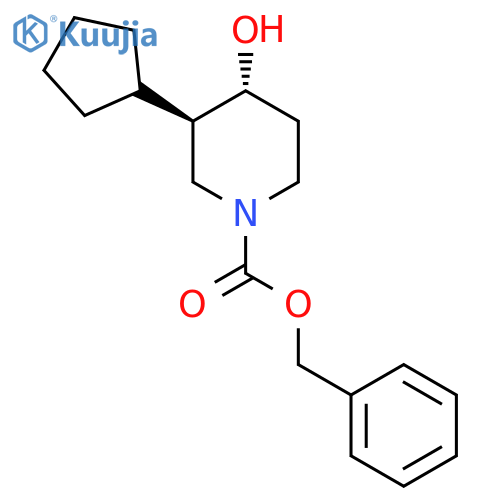rac-benzyl (3R,4R)-3-cyclopentyl-4-hydroxypiperidine-1-carboxylate structure