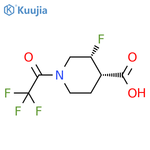 rac-(3R,4S)-3-fluoro-1-(2,2,2-trifluoroacetyl)piperidine-4-carboxylic acid structure