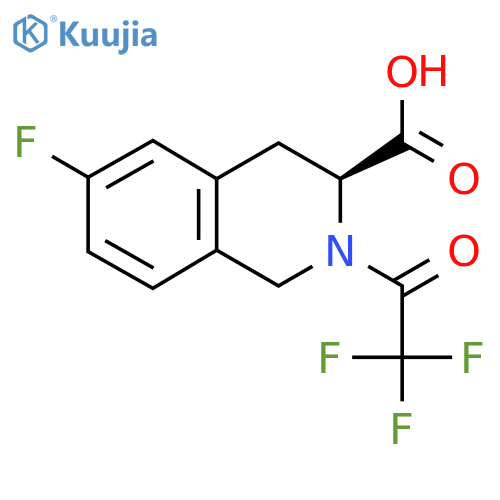 (3S)-6-fluoro-2-(2,2,2-trifluoroacetyl)-1,2,3,4-tetrahydroisoquinoline-3-carboxylic acid structure