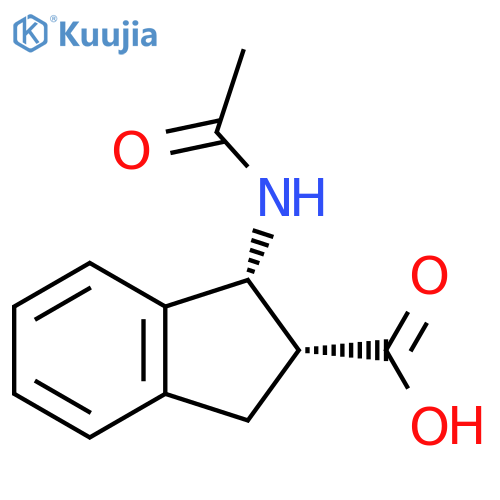 rac-(1R,2R)-1-acetamido-2,3-dihydro-1H-indene-2-carboxylic acid structure