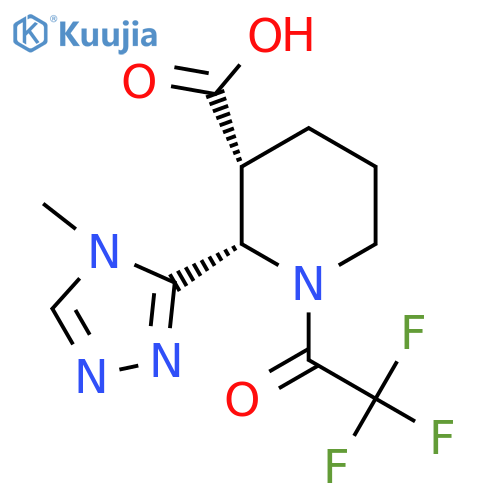rac-(2R,3S)-2-(4-methyl-4H-1,2,4-triazol-3-yl)-1-(2,2,2-trifluoroacetyl)piperidine-3-carboxylic acid structure