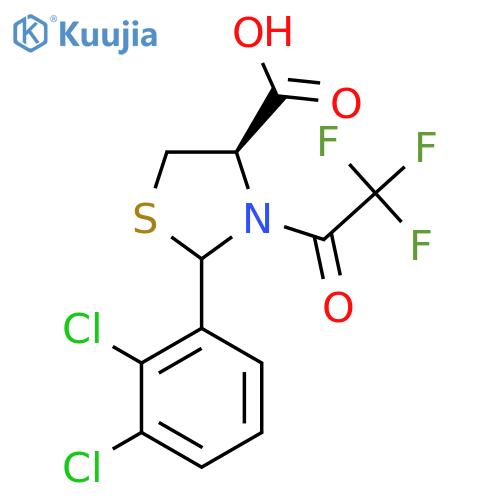 (4R)-2-(2,3-dichlorophenyl)-3-(2,2,2-trifluoroacetyl)-1,3-thiazolidine-4-carboxylic acid structure