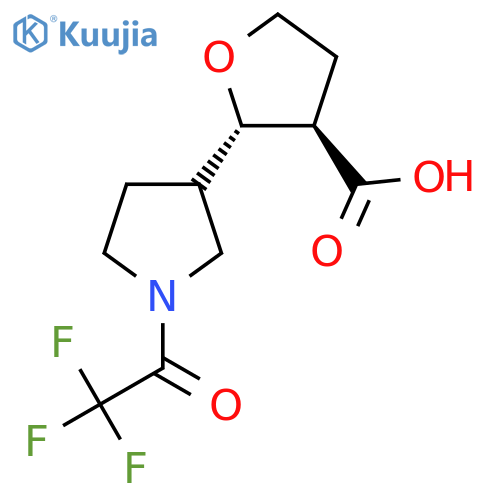 rac-(2R,3S)-2-[1-(2,2,2-trifluoroacetyl)pyrrolidin-3-yl]oxolane-3-carboxylic acid structure