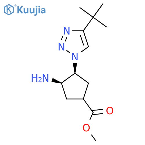 rac-methyl (3R,4S)-3-amino-4-(4-tert-butyl-1H-1,2,3-triazol-1-yl)cyclopentane-1-carboxylate structure