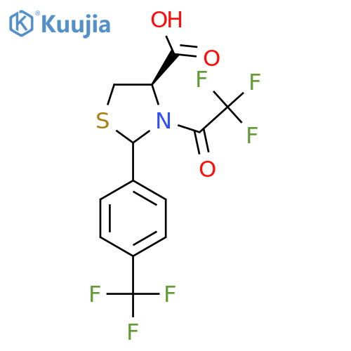 (4R)-3-(2,2,2-trifluoroacetyl)-2-4-(trifluoromethyl)phenyl-1,3-thiazolidine-4-carboxylic acid structure