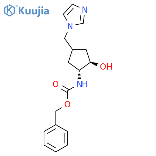 rac-benzyl N-(1R,2R)-2-hydroxy-4-(1H-imidazol-1-yl)methylcyclopentylcarbamate structure