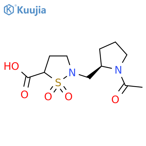 2-{(2R)-1-acetylpyrrolidin-2-ylmethyl}-1,1-dioxo-1lambda6,2-thiazolidine-5-carboxylic acid structure
