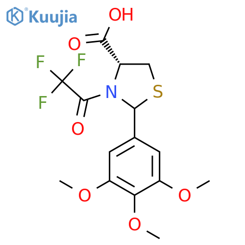 (4R)-3-(2,2,2-trifluoroacetyl)-2-(3,4,5-trimethoxyphenyl)-1,3-thiazolidine-4-carboxylic acid structure