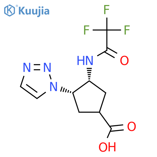 rac-(3R,4S)-3-(1H-1,2,3-triazol-1-yl)-4-(2,2,2-trifluoroacetamido)cyclopentane-1-carboxylic acid structure