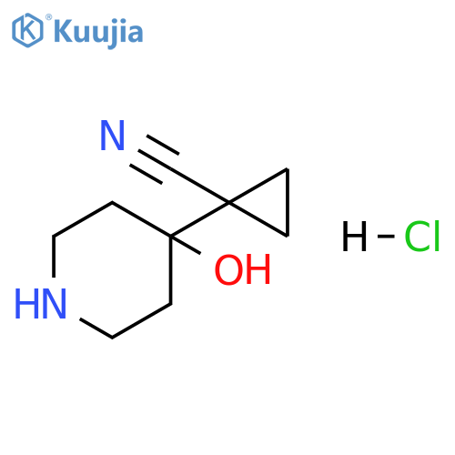 1-(4-hydroxypiperidin-4-yl)cyclopropane-1-carbonitrile hydrochloride structure