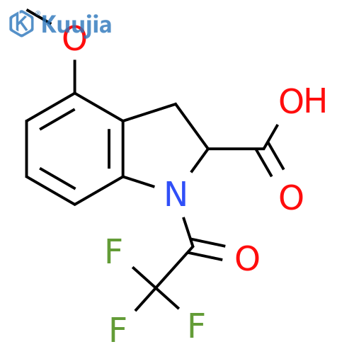 4-methoxy-1-(2,2,2-trifluoroacetyl)-2,3-dihydro-1H-indole-2-carboxylic acid structure