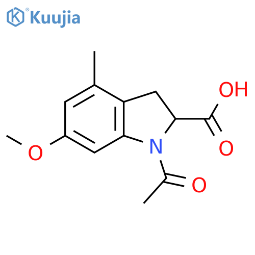 1-acetyl-6-methoxy-4-methyl-2,3-dihydro-1H-indole-2-carboxylic acid structure