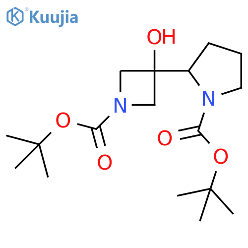 tert-butyl 2-{1-(tert-butoxy)carbonyl-3-hydroxyazetidin-3-yl}pyrrolidine-1-carboxylate structure
