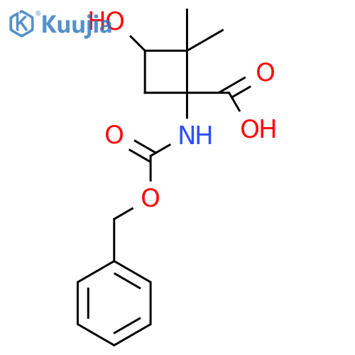1-{(benzyloxy)carbonylamino}-3-hydroxy-2,2-dimethylcyclobutane-1-carboxylic acid structure