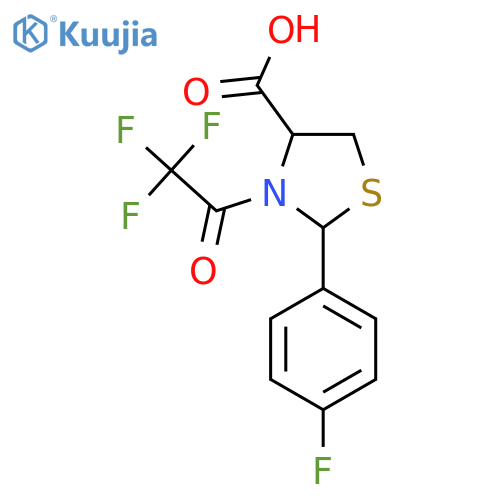 2-(4-Fluorophenyl)-3-(2,2,2-trifluoroacetyl)-1,3-thiazolidine-4-carboxylic acid structure