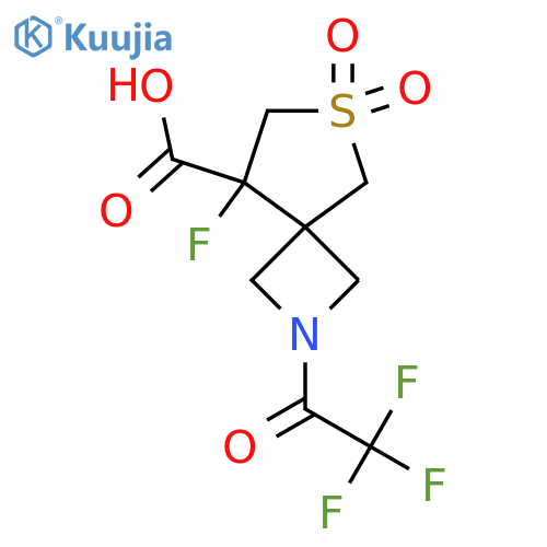 8-Fluoro-6,6-dioxo-2-(2,2,2-trifluoroacetyl)-6lambda6-thia-2-azaspiro[3.4]octane-8-carboxylic acid structure