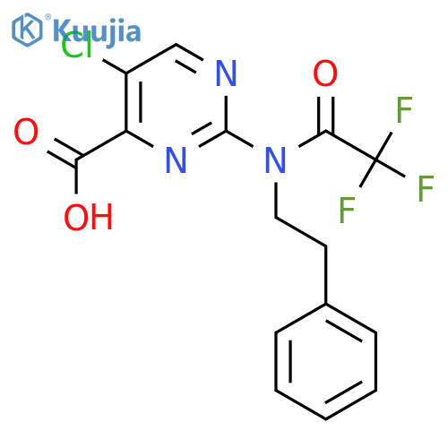 5-chloro-2-2,2,2-trifluoro-N-(2-phenylethyl)acetamidopyrimidine-4-carboxylic acid structure