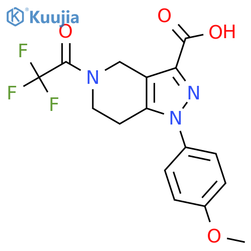 1-(4-methoxyphenyl)-5-(2,2,2-trifluoroacetyl)-1H,4H,5H,6H,7H-pyrazolo4,3-cpyridine-3-carboxylic acid structure