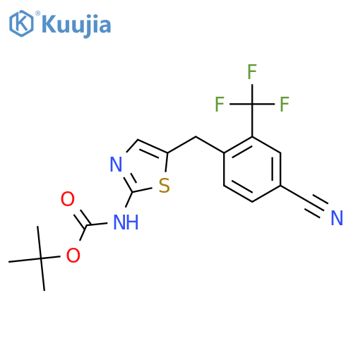 tert-butyl N-(5-{4-cyano-2-(trifluoromethyl)phenylmethyl}-1,3-thiazol-2-yl)carbamate structure