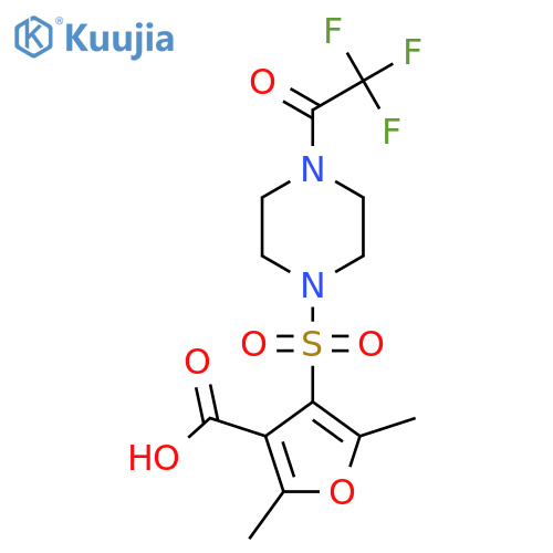 2,5-dimethyl-4-{4-(2,2,2-trifluoroacetyl)piperazin-1-ylsulfonyl}furan-3-carboxylic acid structure