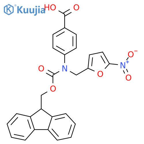 4-({(9H-fluoren-9-yl)methoxycarbonyl}(5-nitrofuran-2-yl)methylamino)benzoic acid structure