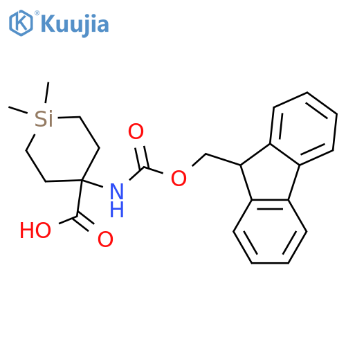 4-({(9H-fluoren-9-yl)methoxycarbonyl}amino)-1,1-dimethylsilinane-4-carboxylic acid structure