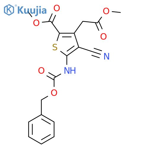 methyl 5-{(benzyloxy)carbonylamino}-4-cyano-3-(2-methoxy-2-oxoethyl)thiophene-2-carboxylate structure