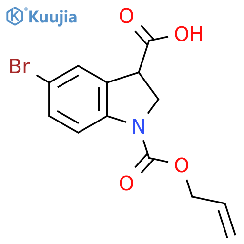 5-bromo-1-(prop-2-en-1-yloxy)carbonyl-2,3-dihydro-1H-indole-3-carboxylic acid structure