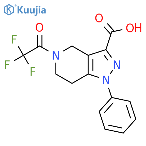1-phenyl-5-(2,2,2-trifluoroacetyl)-1H,4H,5H,6H,7H-pyrazolo4,3-cpyridine-3-carboxylic acid structure