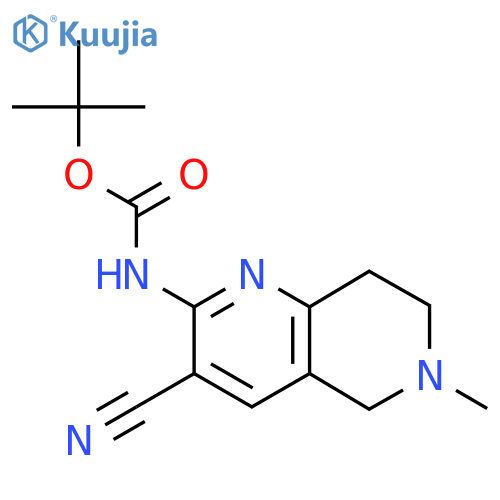 tert-butyl N-(3-cyano-6-methyl-5,6,7,8-tetrahydro-1,6-naphthyridin-2-yl)carbamate structure