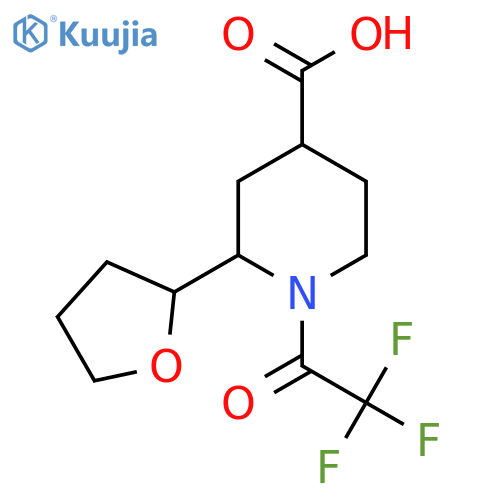 2-(Oxolan-2-yl)-1-(2,2,2-trifluoroacetyl)piperidine-4-carboxylic acid structure