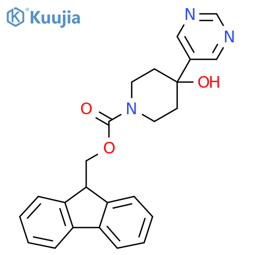 (9H-fluoren-9-yl)methyl 4-hydroxy-4-(pyrimidin-5-yl)piperidine-1-carboxylate structure