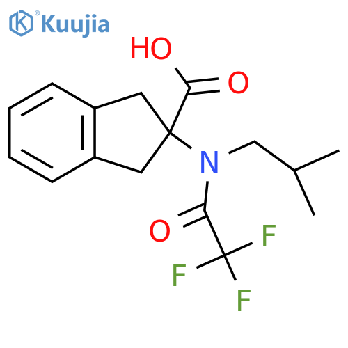 2-2,2,2-trifluoro-N-(2-methylpropyl)acetamido-2,3-dihydro-1H-indene-2-carboxylic acid structure