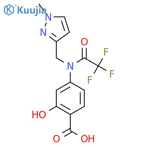2-hydroxy-4-{2,2,2-trifluoro-N-(1-methyl-1H-pyrazol-3-yl)methylacetamido}benzoic acid structure
