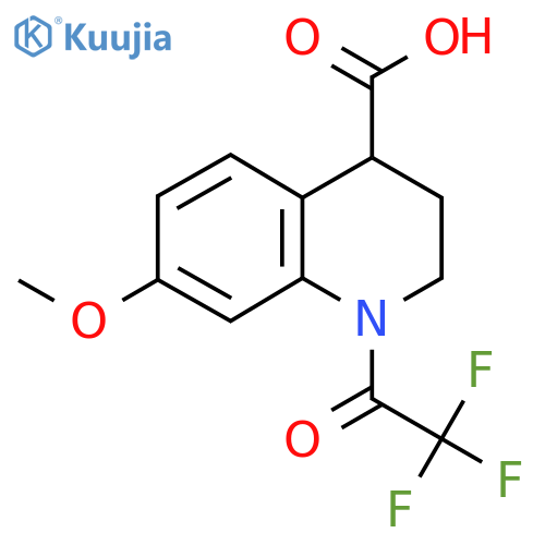 7-Methoxy-1-(2,2,2-trifluoroacetyl)-1,2,3,4-tetrahydroquinoline-4-carboxylic acid structure