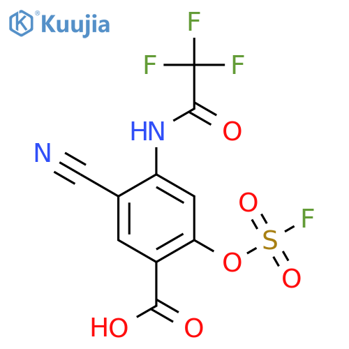 5-cyano-2-(fluorosulfonyl)oxy-4-(2,2,2-trifluoroacetamido)benzoic acid structure