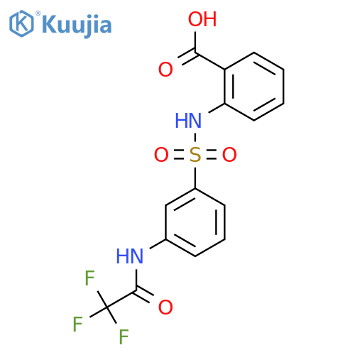 2-3-(2,2,2-trifluoroacetamido)benzenesulfonamidobenzoic acid structure