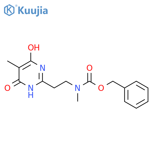 benzyl N-[2-(4-hydroxy-5-methyl-6-oxo-1,6-dihydropyrimidin-2-yl)ethyl]-N-methylcarbamate structure