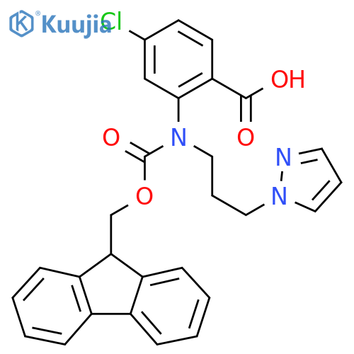 4-chloro-2-({(9H-fluoren-9-yl)methoxycarbonyl}3-(1H-pyrazol-1-yl)propylamino)benzoic acid structure