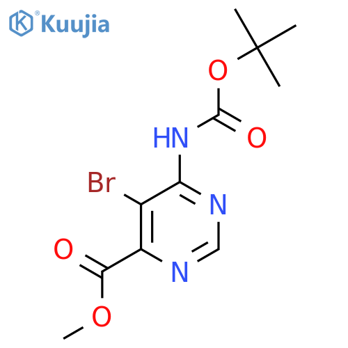 methyl 5-bromo-6-{(tert-butoxy)carbonylamino}pyrimidine-4-carboxylate structure