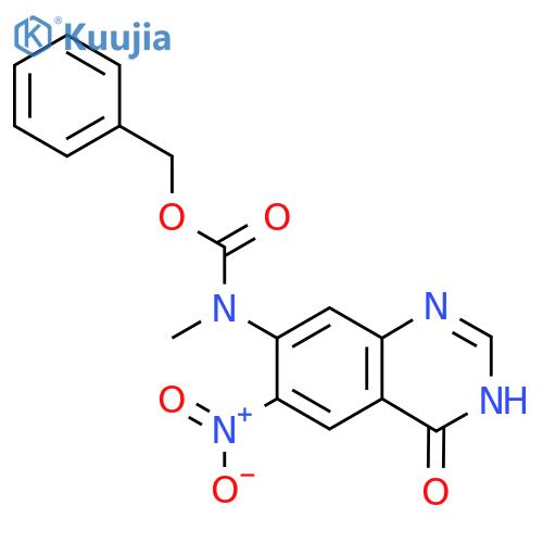 benzyl N-methyl-N-(6-nitro-4-oxo-1,4-dihydroquinazolin-7-yl)carbamate structure