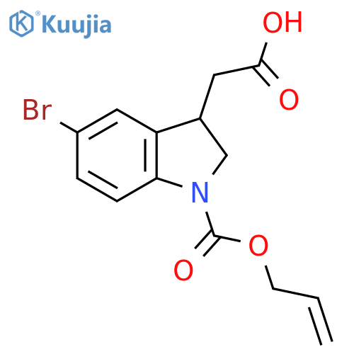 2-{5-bromo-1-(prop-2-en-1-yloxy)carbonyl-2,3-dihydro-1H-indol-3-yl}acetic acid structure