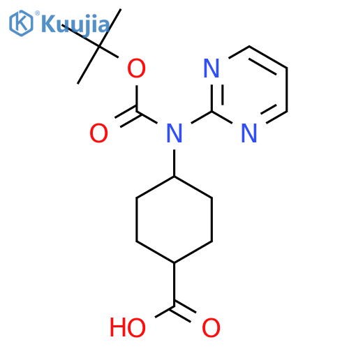 (1r,4r)-4-{(tert-butoxy)carbonyl(pyrimidin-2-yl)amino}cyclohexane-1-carboxylic acid structure