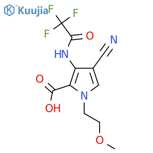 4-cyano-1-(2-methoxyethyl)-3-(2,2,2-trifluoroacetamido)-1H-pyrrole-2-carboxylic acid structure