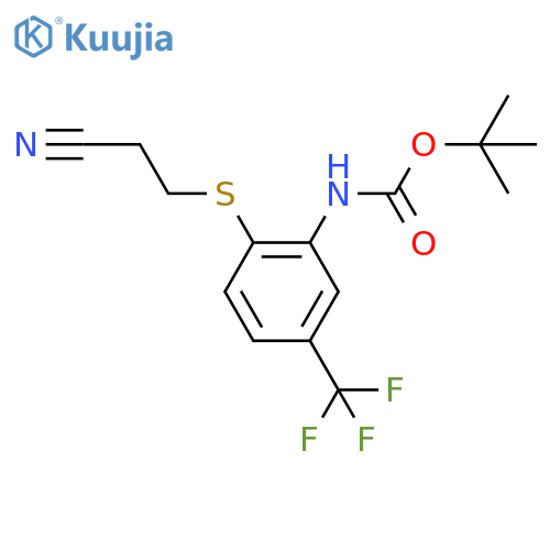 tert-butyl N-{2-(2-cyanoethyl)sulfanyl-5-(trifluoromethyl)phenyl}carbamate structure