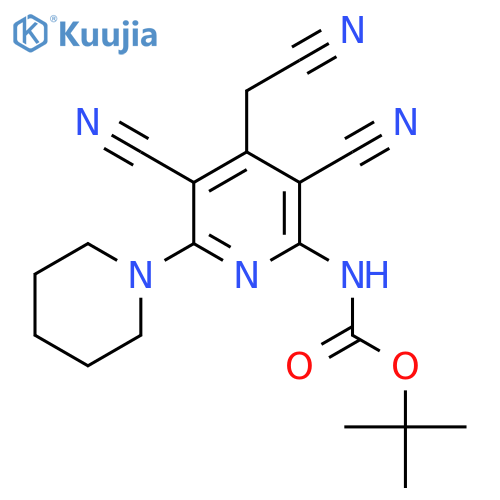 tert-butyl N-3,5-dicyano-4-(cyanomethyl)-6-(piperidin-1-yl)pyridin-2-ylcarbamate structure