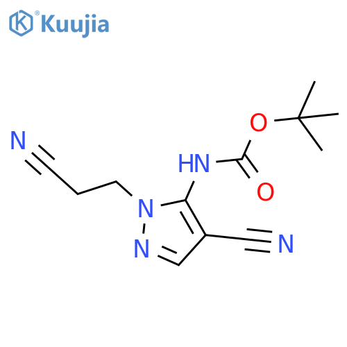 tert-butyl N-4-cyano-1-(2-cyanoethyl)-1H-pyrazol-5-ylcarbamate structure