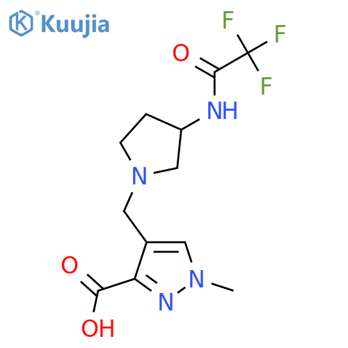 1-methyl-4-{3-(2,2,2-trifluoroacetamido)pyrrolidin-1-ylmethyl}-1H-pyrazole-3-carboxylic acid structure