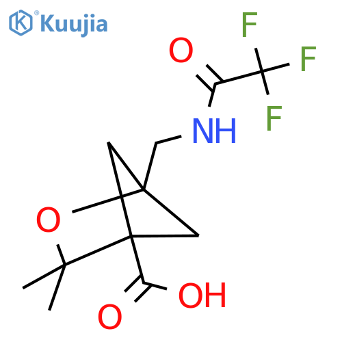 3,3-Dimethyl-1-[(2,2,2-trifluoroacetamido)methyl]-2-oxabicyclo[2.1.1]hexane-4-carboxylic acid structure